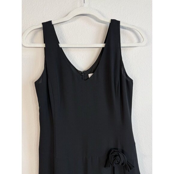 Ann Taylor LOFT Little Black Dress Size 2 Flower Applique Ruffled Tiered Hem - Picture 6 of 13